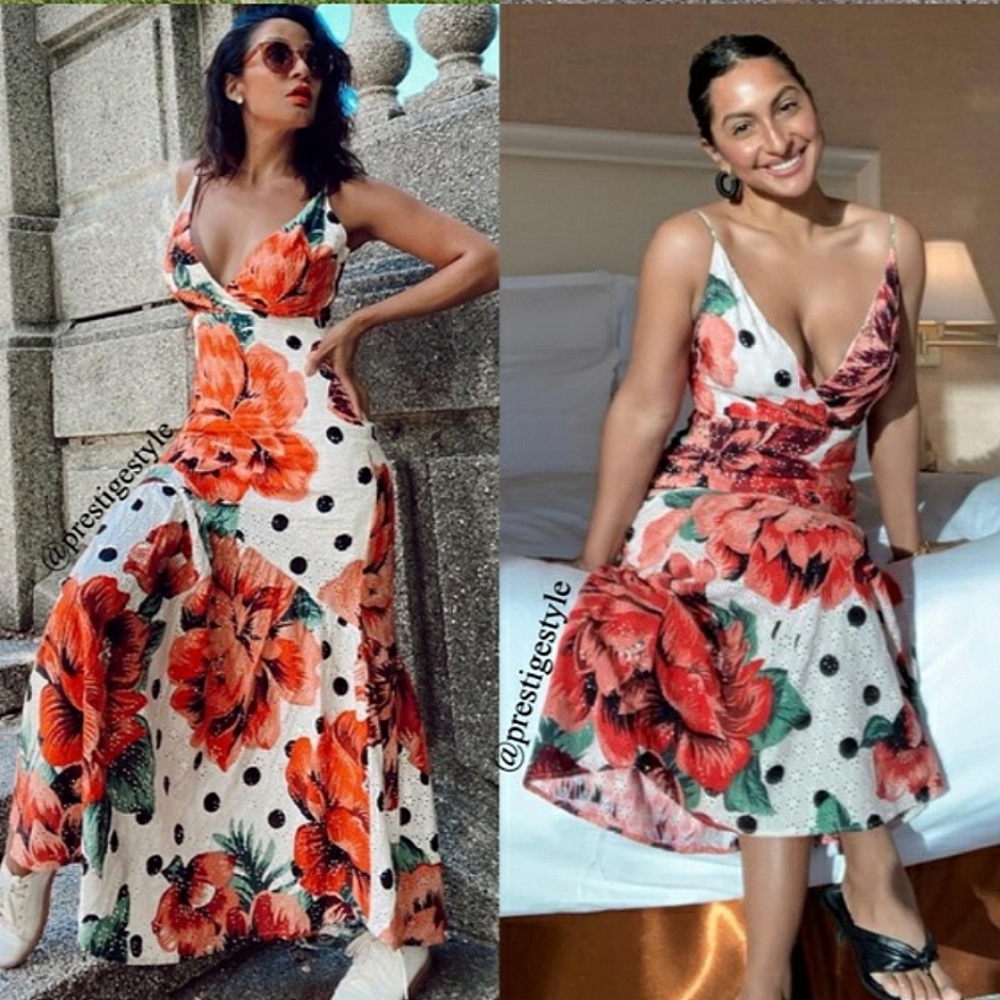 FARM Rio Floral Polka Dot Dress - Red and Black